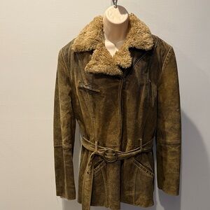 Winlit Penny Line Y2K Lining Brown Leather Jacket with Shearling Collar Size L